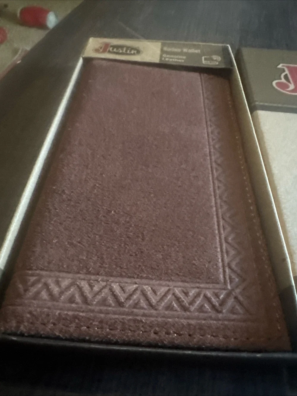 Justin Rodeo Wallet Brown Roughout Leather Western Bifold NEW
